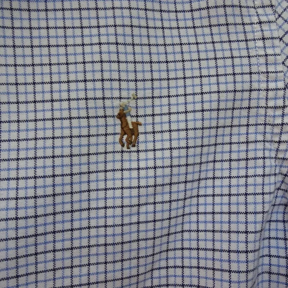 💰3/$25 Ralph Lauren Boy's Button Down Shirt Blue Plaid Oxford PONY Logo L